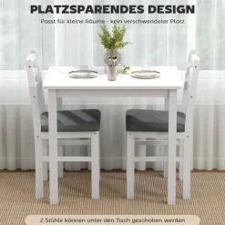 3-delt spisestuesæt med 2 stole, pladsbesparende, hvid MDF