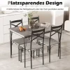 5-delt spisestuesæt til 4 personer moderne rektangulært spisebord og 4 spisestuestole grå og sort