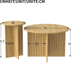 2-delt træ Nest bord sæt | Runde sofaborde i Scandi design | Pladsbesparende & alsidig | Robuste MDF-plader | Hvid Natural