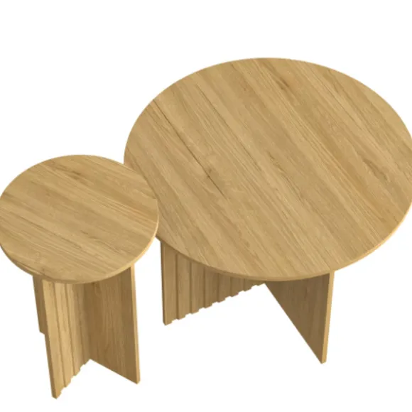 2-delt træ Nest bord sæt | Runde sofaborde i Scandi design | Pladsbesparende & alsidig | Robuste MDF-plader | Hvid Natural