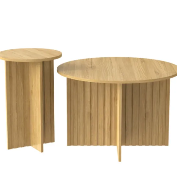 2-delt træ Nest bord sæt | Runde sofaborde i Scandi design | Pladsbesparende & alsidig | Robuste MDF-plader | Hvid Natural