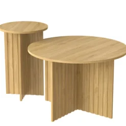 2-delt træ Nest bord sæt | Runde sofaborde i Scandi design | Pladsbesparende & alsidig | Robuste MDF-plader | Hvid Natural