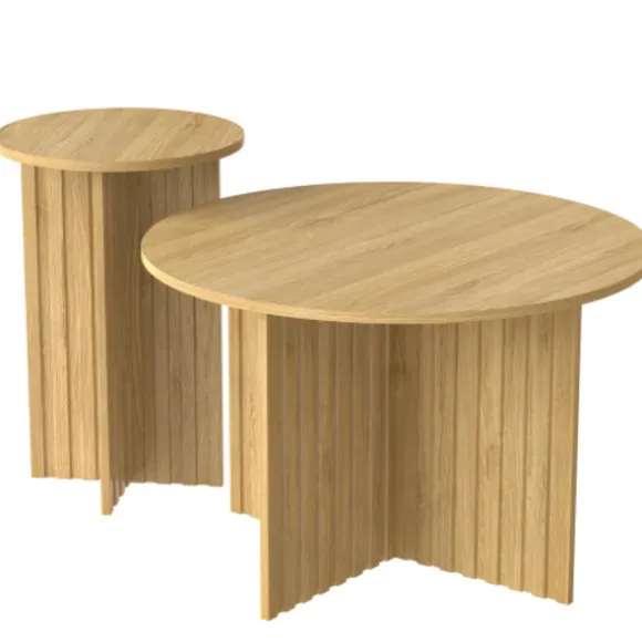 2-delt træ Nest bord sæt | Runde sofaborde i Scandi design | Pladsbesparende & alsidig | Robuste MDF-plader | Hvid Natural