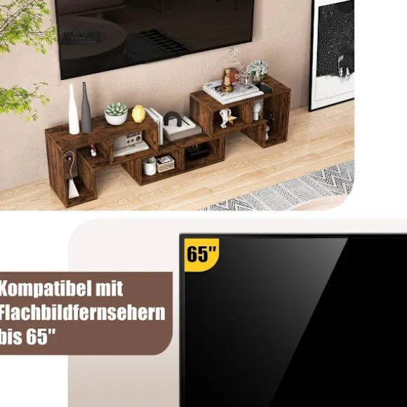 3-delt tv-skab i træ til tv op til 65" Frit kombinerbar tv-stander brun