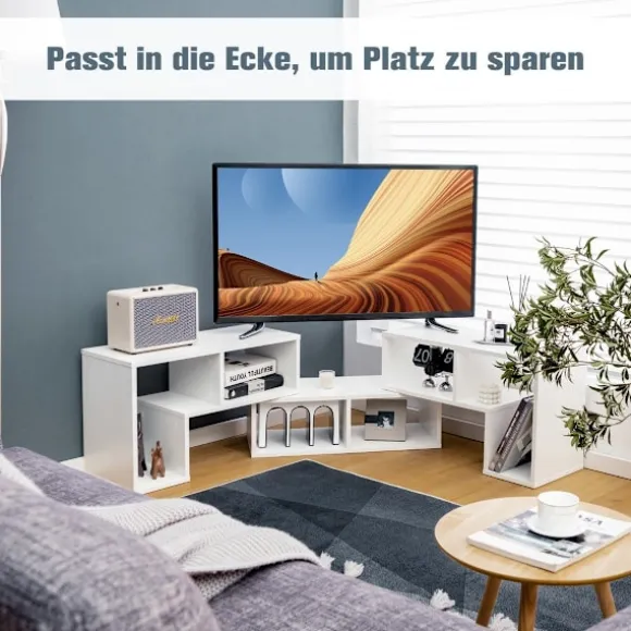 3-delt tv-skab i træ til tv op til 65" Frit kombinerbar tv-stander hvid