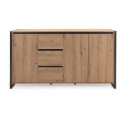 DENVER Skænk 3 låger 3 skuffer - Artisan eg indretning / Antracit - L 160 x D 40 x H 88 cm Hantverkare ek / Kolgrå