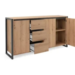 DENVER Skænk 3 låger 3 skuffer - Artisan eg indretning / Antracit - L 160 x D 40 x H 88 cm Hantverkare ek / Kolgrå