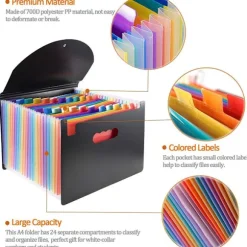 Dokumentmappe - A4 - brandsikker harmonikamappe - Skrivemappe A4 - 25 rum - mappe til dokumenter - Transparent plastmappe til opbevaring af papirer