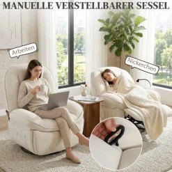 Drejelig lænestol med dyb sæde og chenillestof