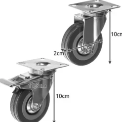 Drejelige hjul med bremse / Transporthjul - 4 stk. [CO]