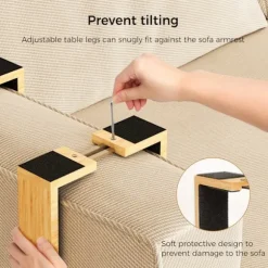 Drejeligt armbord til sofa - 2-lags klemmebakke til sofa med opbevaringsrum - Træsidebord til stue Natur Natural Wood Color