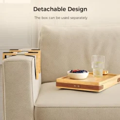 Drejeligt armbord til sofa - 2-lags klemmebakke til sofa med opbevaringsrum - Træsidebord til stue Natur Dark Brown