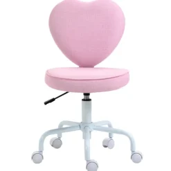 Drejestol Executive Stol Computer Stol Sæde Højdejustering Sød Hjerteformet Polstring Pink Hørstof 40 X 50 X 79-89 Cm