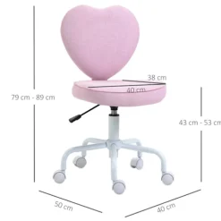 Drejestol Executive Stol Computer Stol Sæde Højdejustering Sød Hjerteformet Polstring Pink Hørstof 40 X 50 X 79-89 Cm