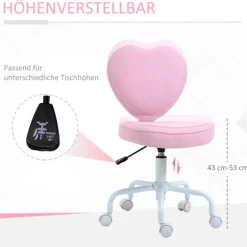 Drejestol Executive Stol Computer Stol Sæde Højdejustering Sød Hjerteformet Polstring Pink Hørstof 40 X 50 X 79-89 Cm