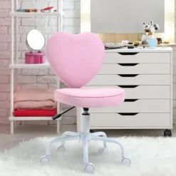Drejestol Executive Stol Computer Stol Sæde Højdejustering Sød Hjerteformet Polstring Pink Hørstof 40 X 50 X 79-89 Cm