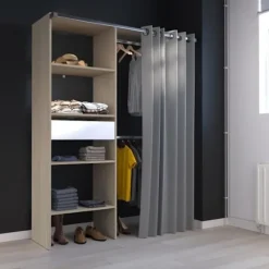 Dressing ARTIC - L143,5 x P48 x H181,9 cm - Egetræ dekoration + gardin - Fremstillet i Frankrig Ek