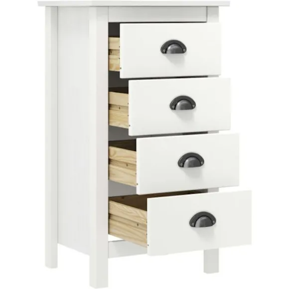 Dressoir - Hill - 4 skuffer - Massivt fyrretræ - 46 x 35 x 80 cm Vit