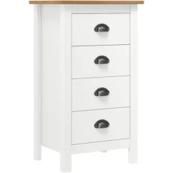 Dressoir - Hill - 4 skuffer - Massivt fyrretræ - Hvid 46x35x80 cm Vit
