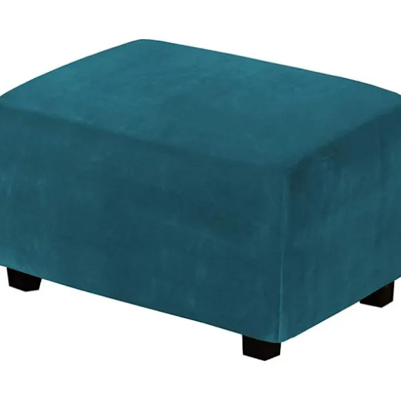 (Dyb vandblå) Stretch Pouf Covers Fløjl Ottoman Cover Rektang