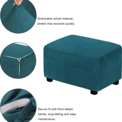 (Dyb vandblå) Stretch Pouf Covers Fløjl Ottoman Cover Rektang
