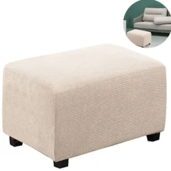 Easy-Going Stretch Ottoman Betræk Sammenklappeligt Opbevaringsskammel Møbelbeskytter Blødt Rektangulært Betræk med Elastisk Bund, Lys Beige