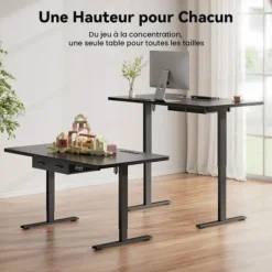 EcoFurnix Bureau 200 x 80 cm, med Indbygget Strømstik, USB-C Port, Sort Svart