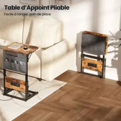 EcoFurnix C-Multiprise og Foldbar Opbevaring Sidebord Brun brun