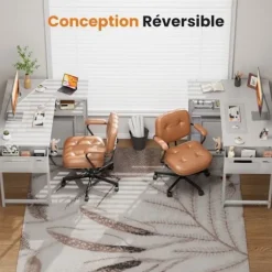 EcoFurnix Reversibel Vinkelbord, 110 x 80 cm Lille Gaming L-bord med Opbevaringshylder, Computerbord, Hvid