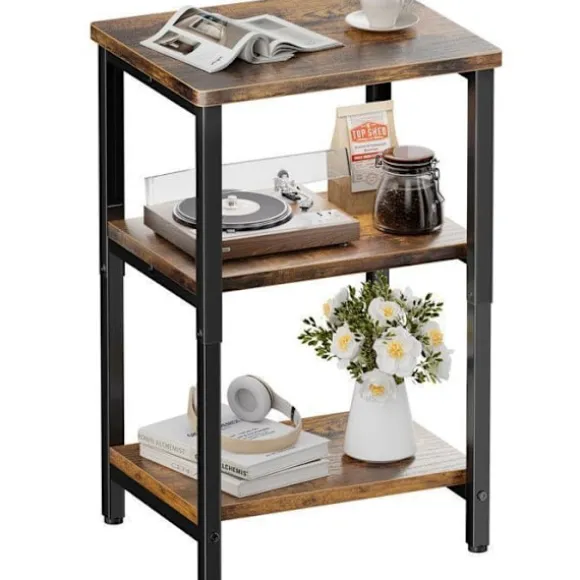 EcoFurnix Vintage Side Table - 37x30x65 cm - Stål - Åben opbevaringsrum, Brun brun
