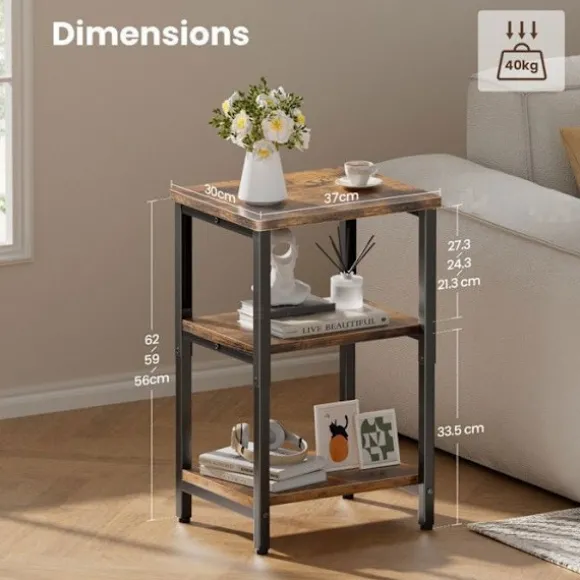 EcoFurnix Vintage Side Table - 37x30x65 cm - Stål - Åben opbevaringsrum, Brun brun