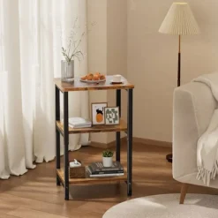 EcoFurnix Vintage Side Table - 37x30x65 cm - Stål - Åben opbevaringsrum, Brun brun