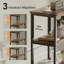 EcoFurnix Vintage Side Table - 37x30x65 cm - Stål - Åben opbevaringsrum, Brun brun