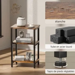 EcoFurnix Vintage Side Table - 37x30x65 cm - Stål - Åben opbevaringsrum, Brun brun