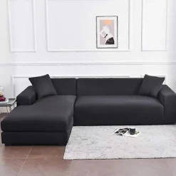 Elastisk sofabetræk, komfortabelt strækstof (Sort, 180-230 cm)