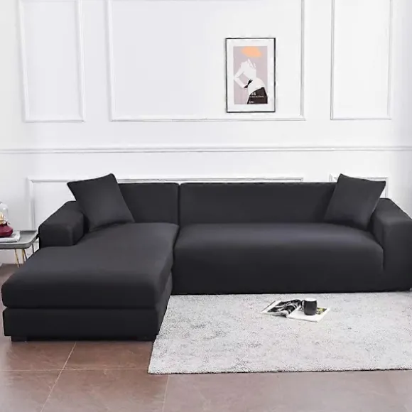 Elastisk sofabetræk, komfortabelt strækstof (Sort, 180-230 cm)