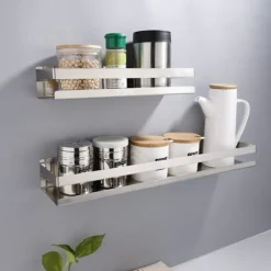 Elegant Rustfrit Design Væghylde, Fugtsikker Organizer i Rustfrit Stål, Pladsbesparende Vægmonteret Opbevaring til Køkken Soveværelse Stueindretning | Fyndiq