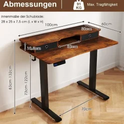 Elektrisk højdejusterbart skrivebord med skærmstativ, 100x60 cm