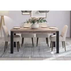 EMILE fast spisebord til 6 personer - Tobaksbrun eg og matsort melamin - L160 x D90 x H77 cm - TRENDTEAM Tobaksbrun ek och mattsvart