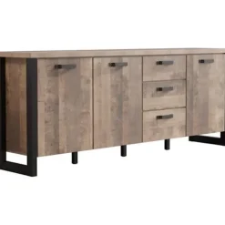 EMILE skænk - Tobaksbrun eg og matsort melamin - 3 låger + 3 skuffer - L214 x D45 x H86 cm - TRENDTEAM Tobaksbrun ek och mattsvart