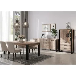 EMILE skænk - Tobaksbrun eg og matsort melamin - 3 låger + 3 skuffer - L214 x D45 x H86 cm - TRENDTEAM Tobaksbrun ek och mattsvart