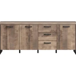 EMILE skænk - Tobaksbrun eg og matsort melamin - 3 låger + 3 skuffer - L214 x D45 x H86 cm - TRENDTEAM Tobaksbrun ek och mattsvart