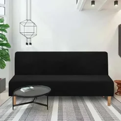 Ensfarvet sammenklappelig sofaovertræk til sovesofa sort polyester til indendørs og udendørs møbelbeskyttelse