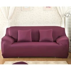 Ensfarvet strækbetræk til sofa og lænestol til stue (190-230 cm) 1 stk. Bønnerød
