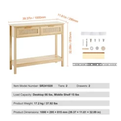 Entréebord - DUOKU - SR191632-1 - 2 Skuffer - Skydedør - Naturlig Rattan