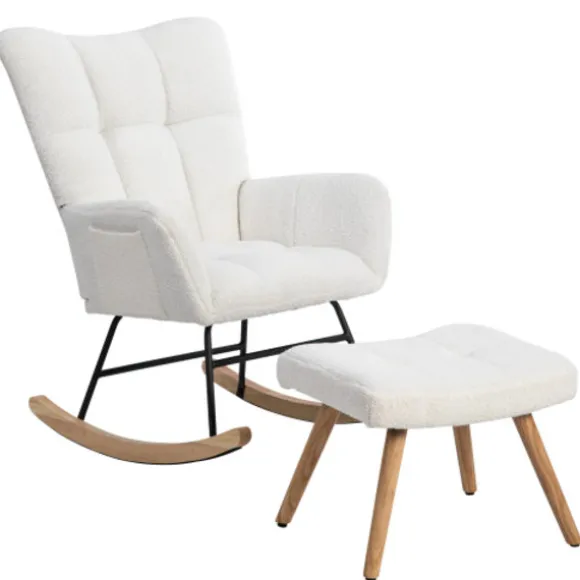 Ergonomisk gyngestol i hvid | Inkluderer fodskammel 49x38x38cm | Robust ramme af gummitræ, bæreevne op til 113 kg White