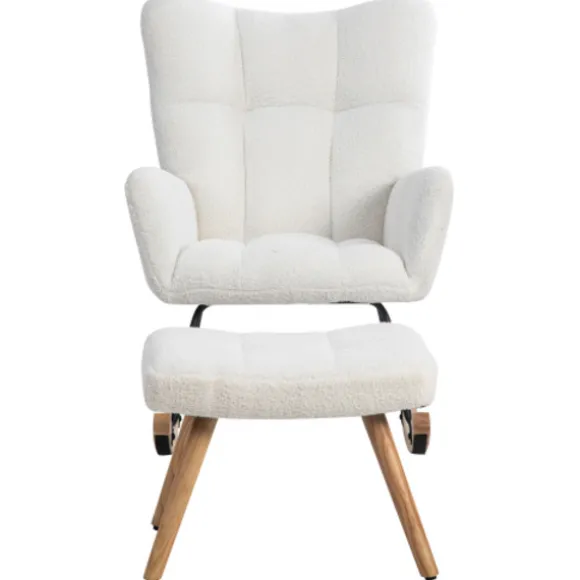 Ergonomisk gyngestol i hvid | Inkluderer fodskammel 49x38x38cm | Robust ramme af gummitræ, bæreevne op til 113 kg White