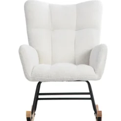 Ergonomisk gyngestol i hvid | Inkluderer fodskammel 49x38x38cm | Robust ramme af gummitræ, bæreevne op til 113 kg White