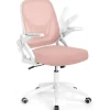 Ergonomisk kontorstol, lyserød, foldbare armlæn, lændestøtte