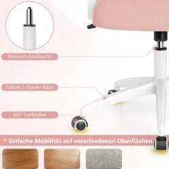Ergonomisk kontorstol, lyserød, foldbare armlæn, lændestøtte